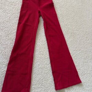 Red Ribbed Flared Pants with Pockets
